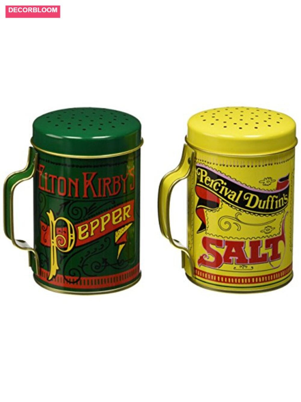 Salt and Pepper Shaker Set Tin Plated Steel 10oz Capacity Nostalgic Design - Picture 3 of 4